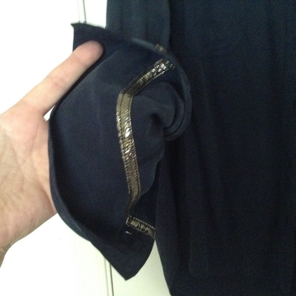 NWT Free People Off Campus Navy Blue Gold Metallic Oversized Button Front Top - Picture 9 of 16